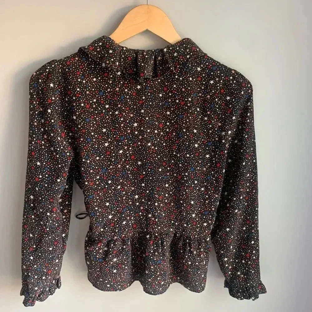 Madewell Silk Ruffle-Hem Wrap Top in Starry Night